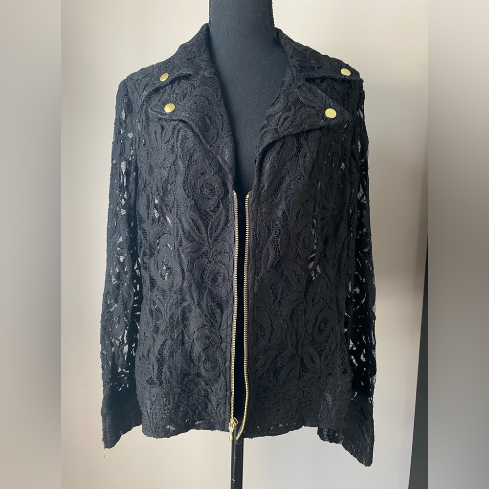 Women’s Chicos Size 2 large NWT Black lace moto jacket - Picture 2 of 10